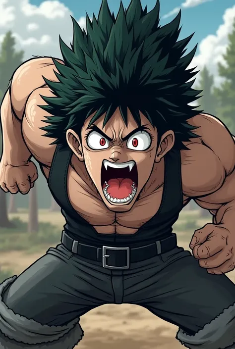 [ screenshot of Boku no Hero Academy ]
[training camp ]

Chunky boy with black hair Wolf style long ,  with fangs coming from ruby red eyes and diamond-shaped pupils ;  pale skin tone and a stretch of hair crossing his face posing defiantly with a daring l...