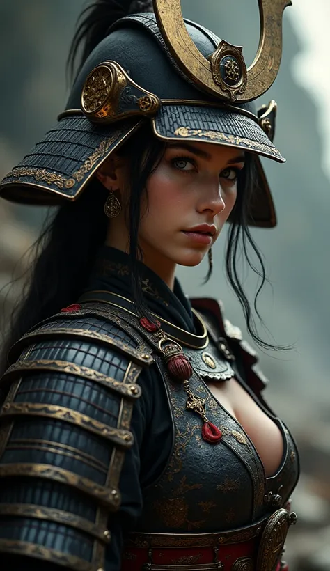 Masterpierce, Realistic intrincate hiperdetailed ultradetallado portrait; sensual bigboods Samurai armor woman warrior  ancient Japan Empire , free style Hajime Soroyama Sackimichan  Marta Nael Victoria Frances Luis Royo Dopi Ciruelo Cabral, perspectiva fr...