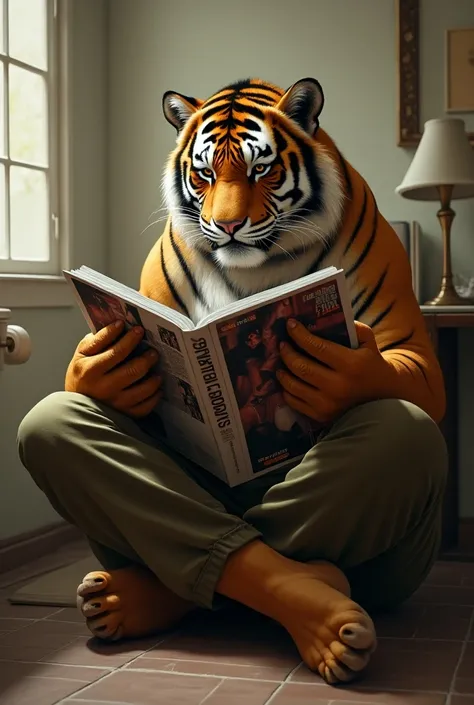 tiger, toilet, reading Pornographic magazine, Nosebleed, Crossing his legs