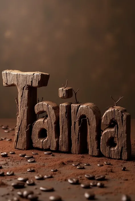 Im looking for a design that says Taina ,  where the letters look like wood with roots and details of cacao, o chocolate   . bottomless