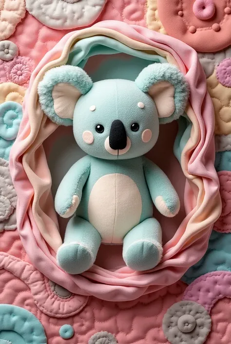 Patchwork of cute fabric、pop、Highest quality、Ultra delicate、3d,4D ,plane、Pastel colors、popアップ、Koala plush toy