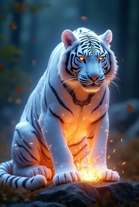 A radiant tiger with a body covered in sharp, glowing crystals. Its fur sparkles in the light, and with every movement, shards break off, exploding into deadly projectiles. It radiates an aura that manipulates light, blinding enemies.
With suitable backgro...