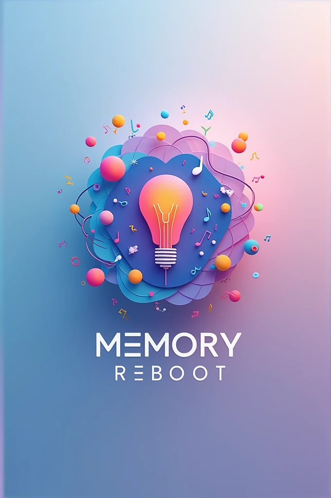 Design a logo for Memory Reboot X that conveys themes of nostalgia and renewal. Incorporate elements like abstract shapes or symbols representing memory, such as a brain or lightbulb, intertwined with musical notes. Use a modern, clean font for the text. T...