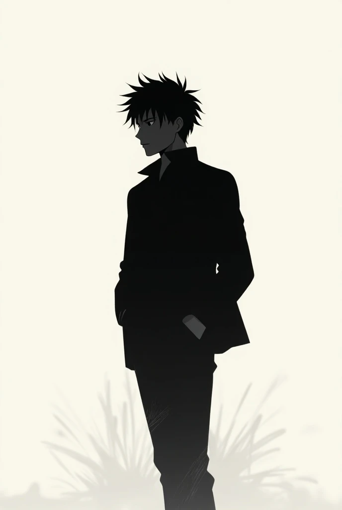 Make anime full black siluet of  young man fullbody