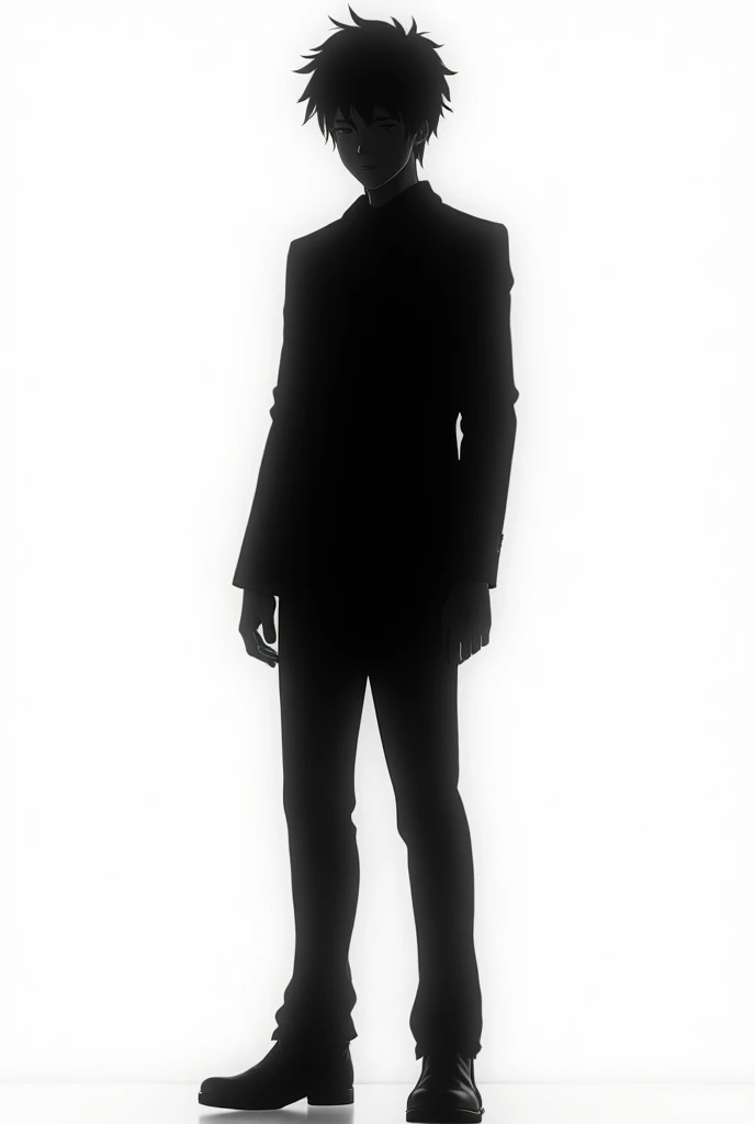 Make black siluet of anime young man full body