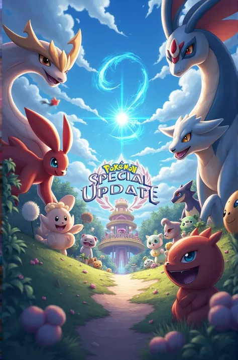 Then make a pokemon image in background some pokemons and in the  middle of the image write special update make it attractive and creative in 9:16 ratio