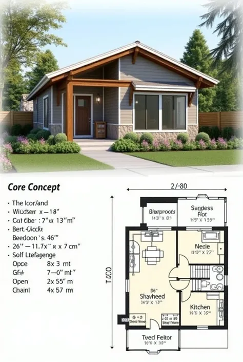 one storey,  two-bedrooms residential blog. 
floorplan 