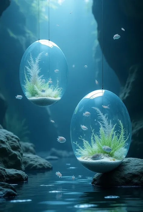 Aquarium inside eggs ， calm and peaceful atmosphere， high definition and careful depiction．