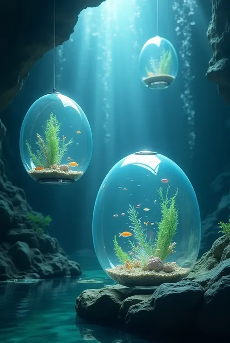 Aquarium inside eggs ， calm and peaceful atmosphere， high definition and careful depiction．