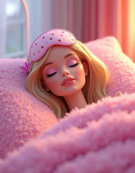 Cartoon Barbie , 4K, sleeping, with sleep mask