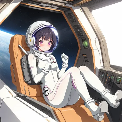 1人of女of子,alone,short hair,(space suit:1.15), black hair space helmet ,whole body, indoor, masterpiece of the highest quality,  t...