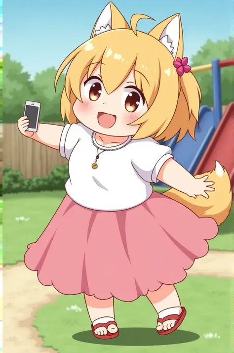 touches the clitoris, chibi, furry, , Mimi, plump canine pussy, plump anus, plump clitoris, Plays, Smitty g, white t-shirt, on the playground, in a dress, takes a selfie, in sandals, pink dress