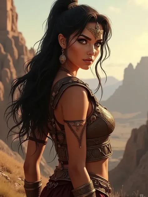 Beautiful warrior woman, xena: the warrior princess, hight detail face, cinematic styl, hd kvality