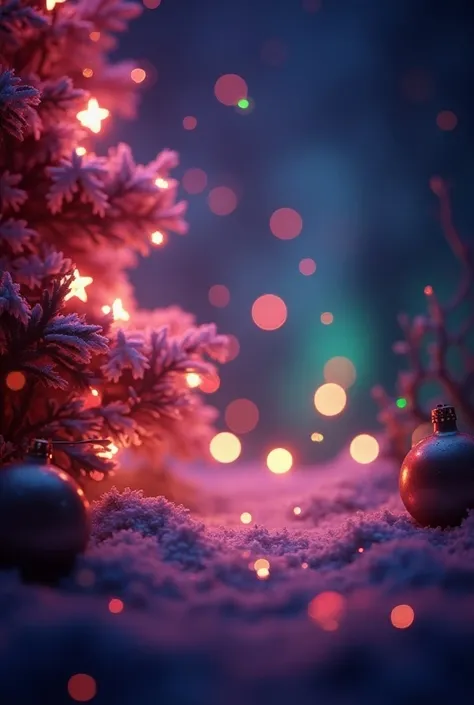 A vibrant and festive abstract Christmas bokeh background, featuring a swirling mix of twinkling lights and colors. The scene is a dazzling blend of purples, blues, greens, and reds, with various sizes of star-like shapes scattered throughout. The overall ...