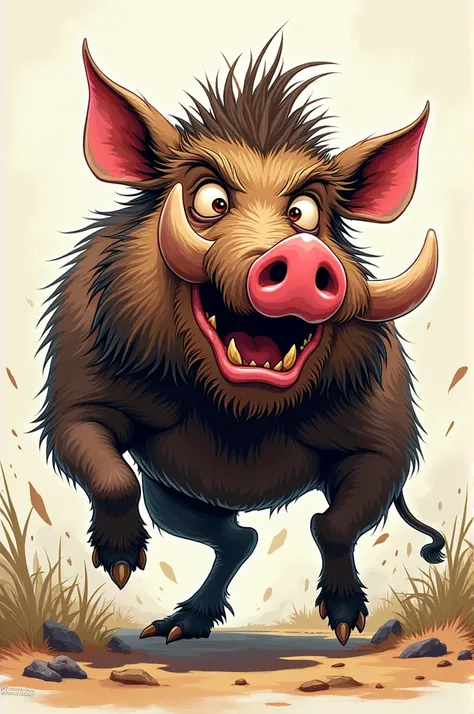 The cartoon of a crazy boar with the head 