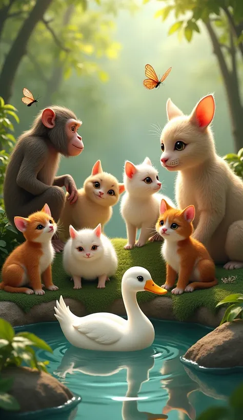 
monkey,  butterfly, ant lamb, cat, Frog, white duck 
in frame + hd realistic 