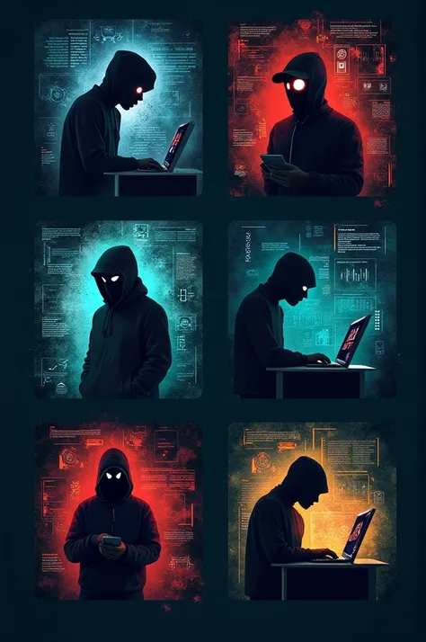 Icons or images representing cyberbullying, online scams, and hacking. 