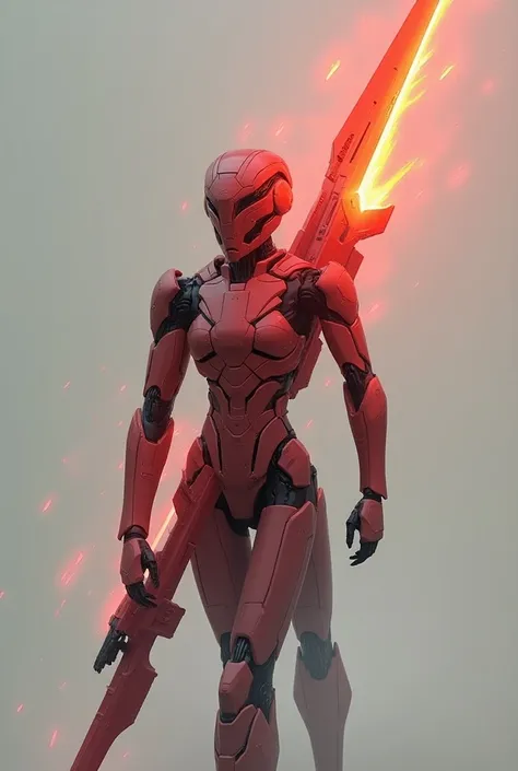 sci fi  red lance, ((no human)), close-up, futuristic design, simple background, robotic design, fire design