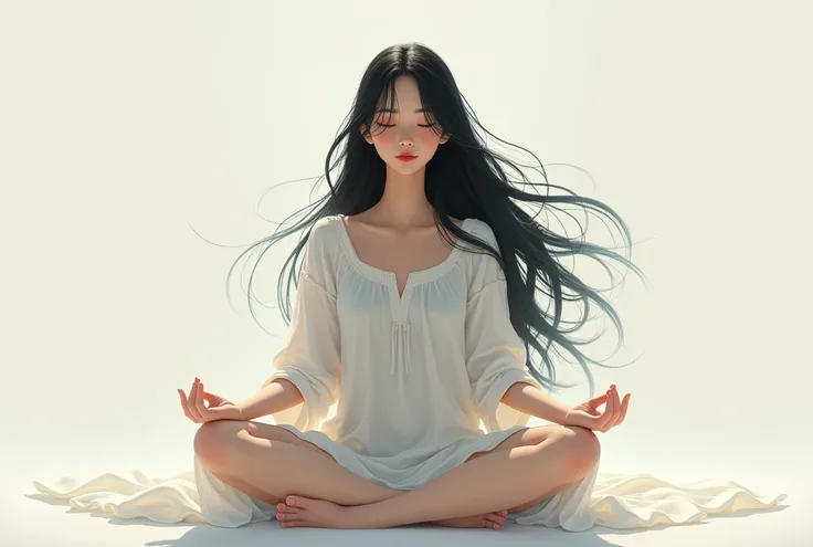  1 girl,  High Resolution , Long Hair, Black Hair, meditation