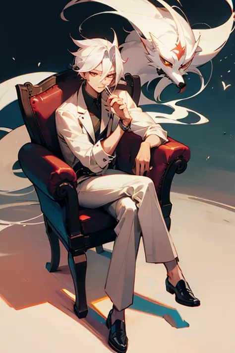 Gumiho male character sitting in a chair and holding a cigarette
