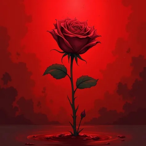 Cover Art for a sad broken heart song, no human figure, anime, red colour, dead rose