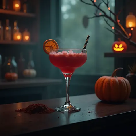 scary cocktail, bar,  halloween decoration, simple plain background, professional, dark fantasy, mysterious, dreamy, surrealism, natural lighting, HD, 64K, . , unreal engine, smoky, ​