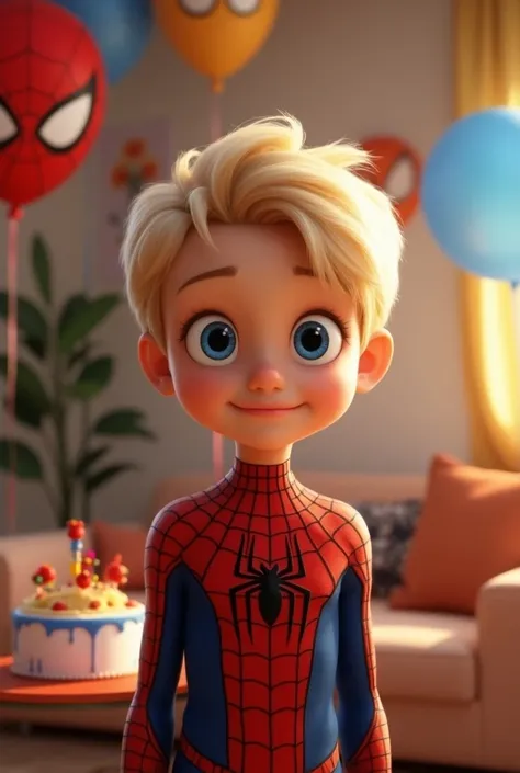 Petit garçon blond yeux bleus anniversaire spider man 