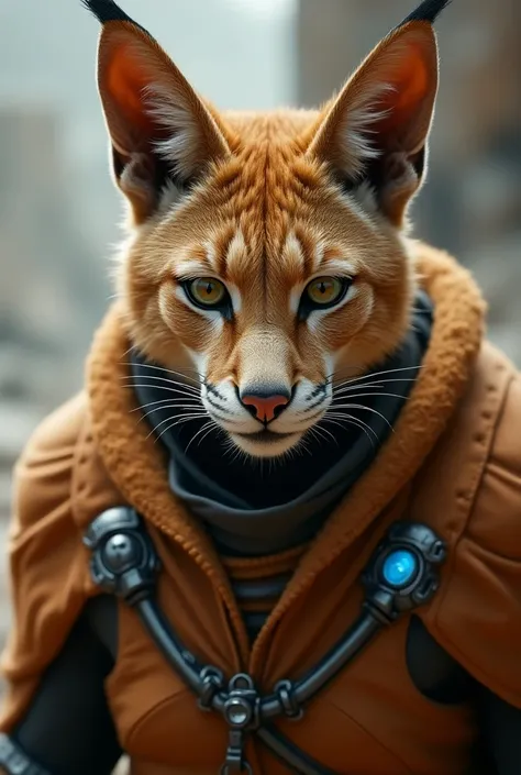 Close up photography, futuristic planet, The Feline Lyran is alien from vega system star, humanoid lynx ,with lynx cat pure color fur and beautiful intricate fur,lynx ear, feline 3 claw,proportional bulk robust fit body,(courage, brave, fierce character)we...