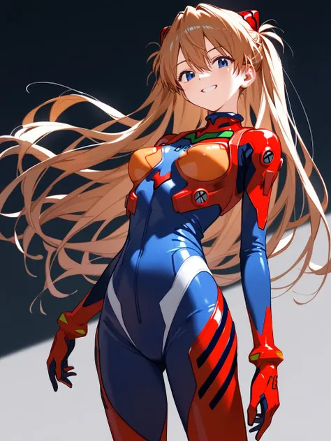 Pixiv 3DCG, Sexy anime style,   anatomically accurate , Super detailed,   High image quality  , 4K、Mature 1 girl、Kanron _Asuka_Langley、 Bodysuits、赤い Bodysuits、  Neon Genesis Evangelion、Plug Suit、、Clear style、smile、Posing