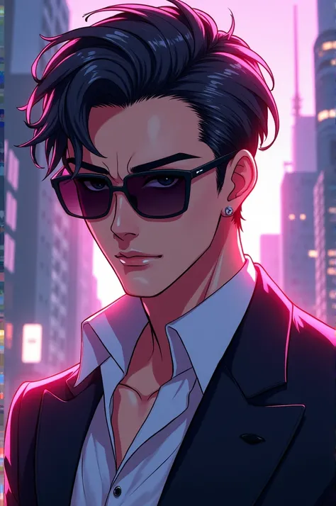 generate anime ai male character cool sunglasses