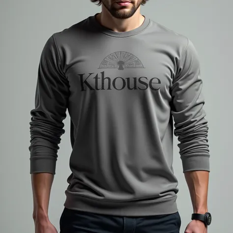  DESIGN GREY LONG SLEEVE SHIRT,  with the insignia of the KTHOUSE, dòng chữ KTHOUSE"  is integrated into the design :1.8