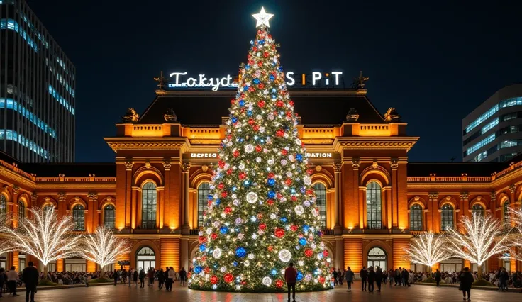 Christmas tree and illuminations in front of Tokyo Station