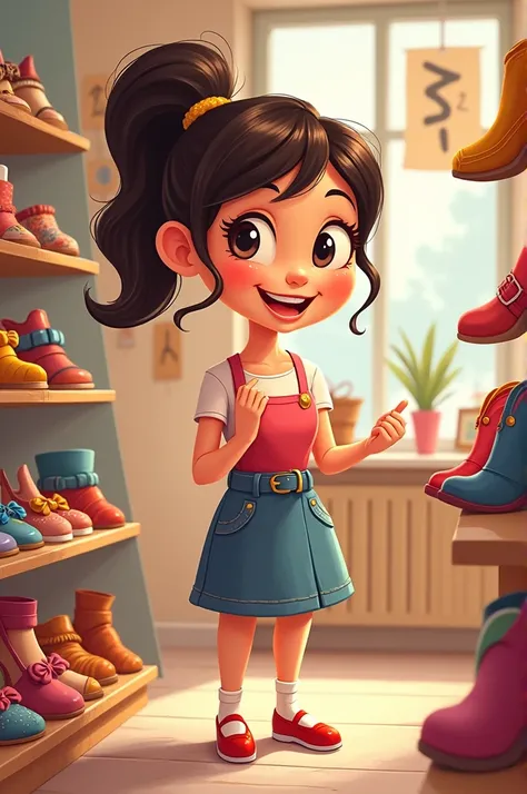 Cartoon as a sales girl in a shoe shop 