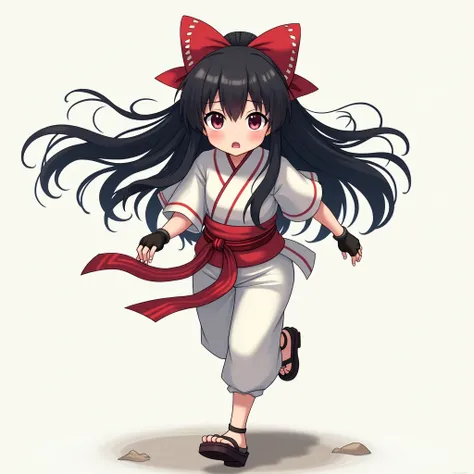  Masterpiece ,   Best quality ,1 girl, alone,  discomfort , red Bow, Bow, Long hair, hair Bow,  ainu clothes , alone, Hair tie, Black hair, fingerless glove,  short-sleeved shirt, glove, sash, shill, red Hair tie, chest,  brown eyes , White pants,  japanes...