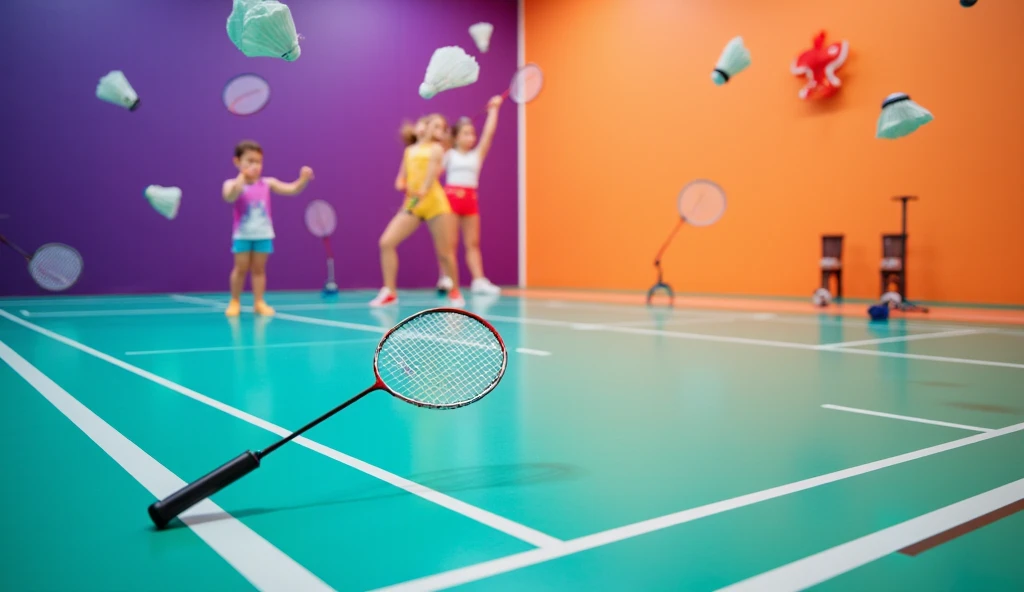 badminton class coaching advertising, colorful, modern, no person