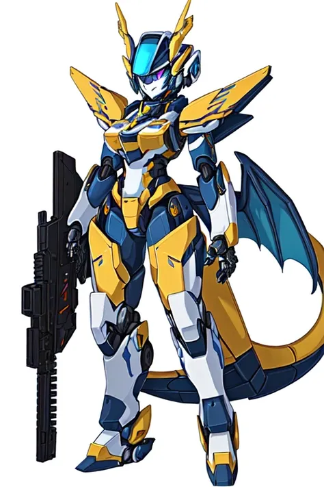 a close up of a robot with a gun and a helmet, female mecha, girl in mecha cyber armor, mechanized valkyrie girl, an anime large mecha robot, full body mecha suit, anime mech armor, mecha wings, mecha suit, robot mecha female dragon head, mecha anime, pter...