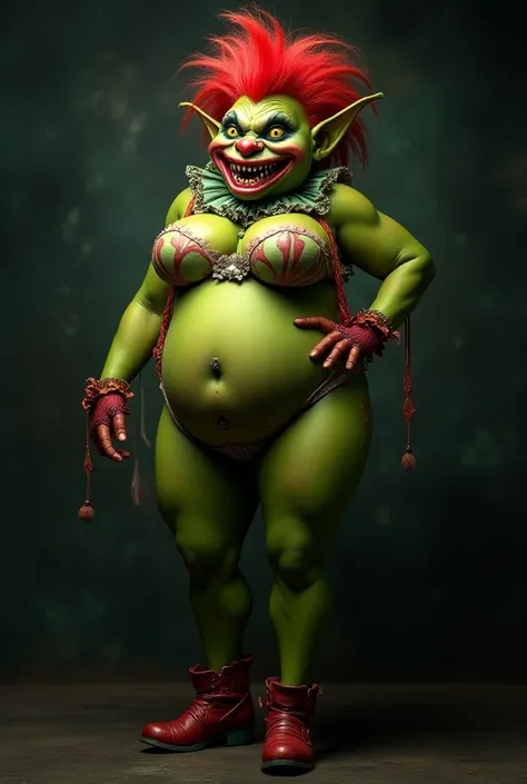 Pawg female goblin wearing sexy scary clown 