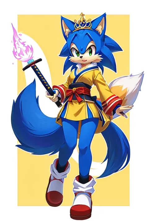 sonic the hedge girl with a cat costume and a yellow hat, from sonic, fox wearing a tiara, sonic oc, furries wearing tails, tonic the fox, fox nobushi, gelbooru anime image, sora as a cat, an anthropomorphic blue hedgehog, vivy, samurai pizza cats, kitsune...