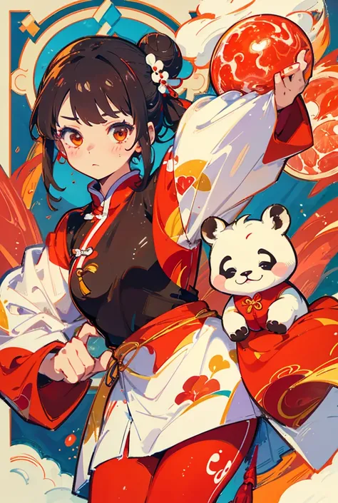   High Resolution ,colorful,Chinese clothing,Meat bun,hawthorn,Panda,
 1 girl,
 close-up , Zoom Layer, 