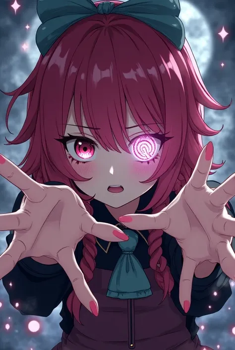 Chuunibyo anime girl making a pose on her left eye that has "Q" Word Pattern