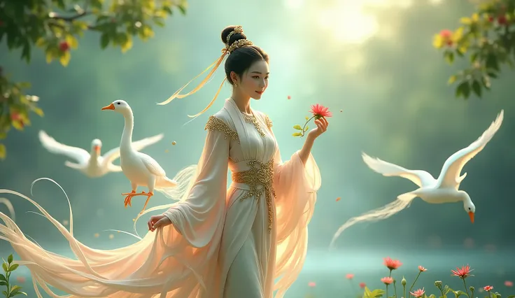 Second dimension style：Hegure，A flying wild goose，A gentle swimming dragon。Radiant like a chrysanthemum in autumn，The body is as lush as a green pine in the spring breeze。She faintly appeared like a light cloud and a moon，The floating drift is like a whirl...