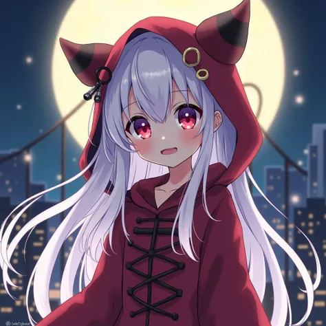 Yuuki Asuna, (((A cute Halloween costume (((cute Jiangshi))) and a mischievous smile. With the night cityscape and full moon in the background, a girl with a cute expression is staring straight into the camera.))), ((Detailed face and eyes)), ((Best aesthe...