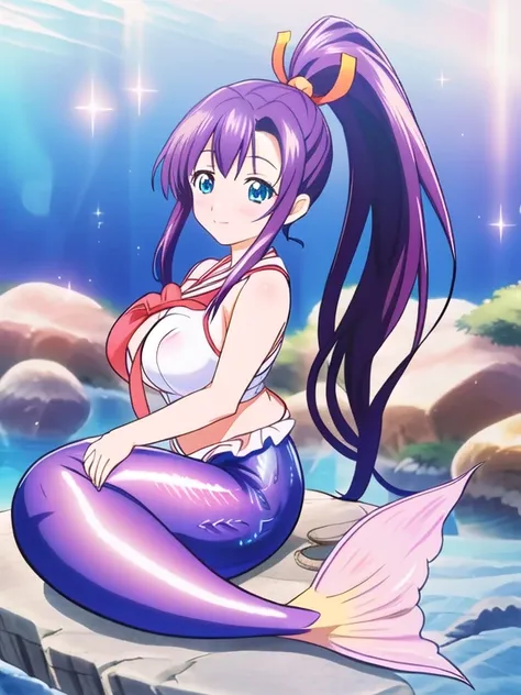 fate mermaid request】 haruko amaya | maken-ki ！hiromitsu takeda, tall, mature, long purple hair, ponytail hair, blue eyes, gigan...