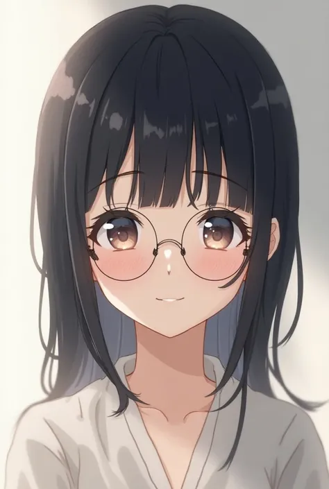 wallpaper, 416 x 900, anime girl black hair, round glasses, smallsmile