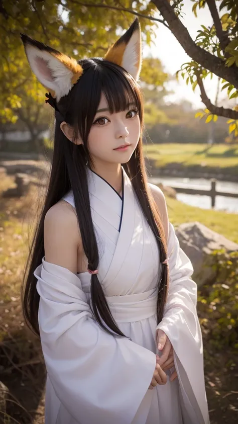 cute japanese fox spirit girl with fox ears