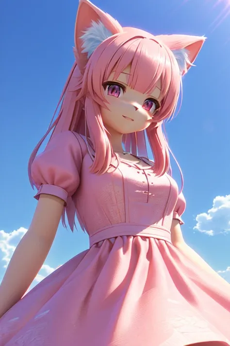 a close up of a person in a pink dress with a cat ear, render of a cute 3d anime girl, anime styled 3d, 3d anime girl, anime highly detailed, ( highly detailed figure ), photorealistic anime girl render, anime style. 8k, anime stylized, realistic anime 3 d...