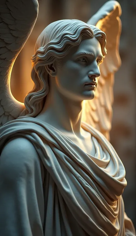 Biblical Angel Statue, Full Body, Stoic Face, 8k Realistic Bernini Sculpture, Stoic, Stoic Attitude, Roman Emperor,, Stoic Pose, Divine and Stoic, Stoic Facial Expression, Cinematic Bust Portrait, Ancient Rome Man