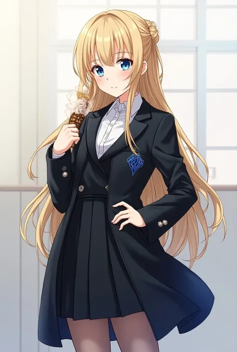 japanese anime girl 
Name: Elena

Physical Appearance:

Age: 
Hair: Long and blonde, with a healthy shine. They are usually left loose or tied into an elegant bun, with a few strands falling delicately around the face.
Eyes: Blue, expressive and captivatin...