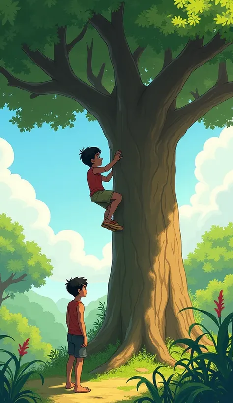 Mahan climb a tree but sahan stand under the tree