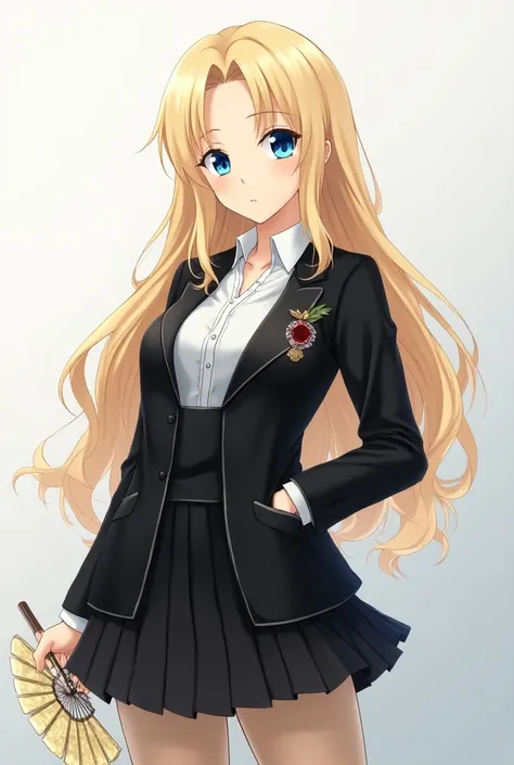 japanese anime girl 
Name: Elena

Physical Appearance:

Age: 
Hair: Long and blonde, with a healthy shine. They are usually left loose or tied into an elegant bun, with a few strands falling delicately around the face.
Eyes: Blue, expressive and captivatin...